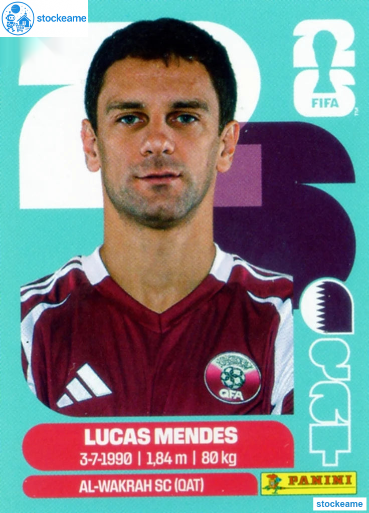 QAT004 - Lucas Mendes | Qatar | Panini World Cup 2026 Base Sticker - Image 2