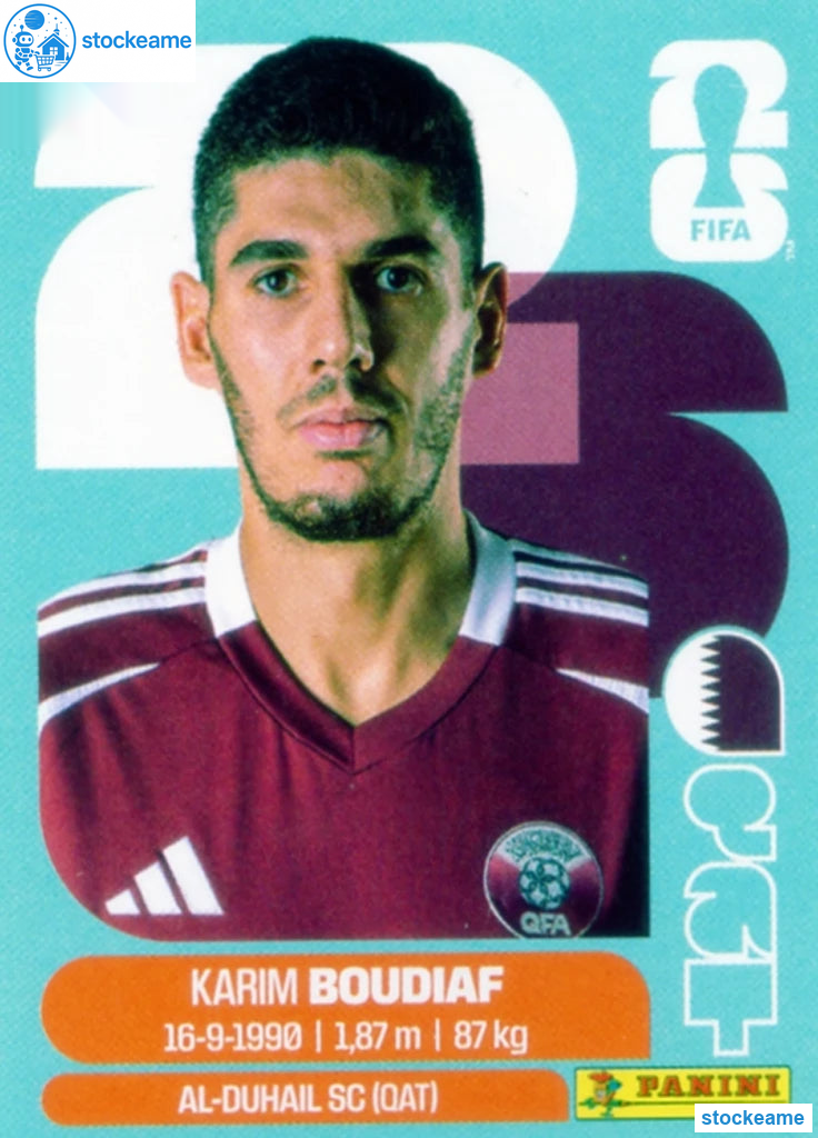 QAT010 - Karim Boudiaf | Qatar | Panini World Cup 2026 Base Sticker - Image 2