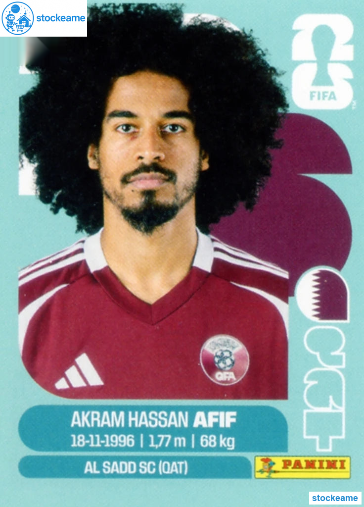 QAT018 - Akram Hassan Afif | Qatar | Panini World Cup 2026 Base Sticker - Image 2