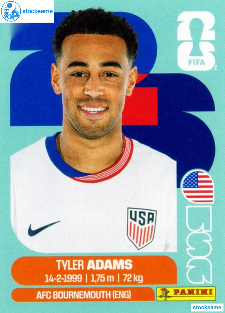 USA008 - Tyler Adams | USA | Panini World Cup 2026 Base Sticker - Image 2