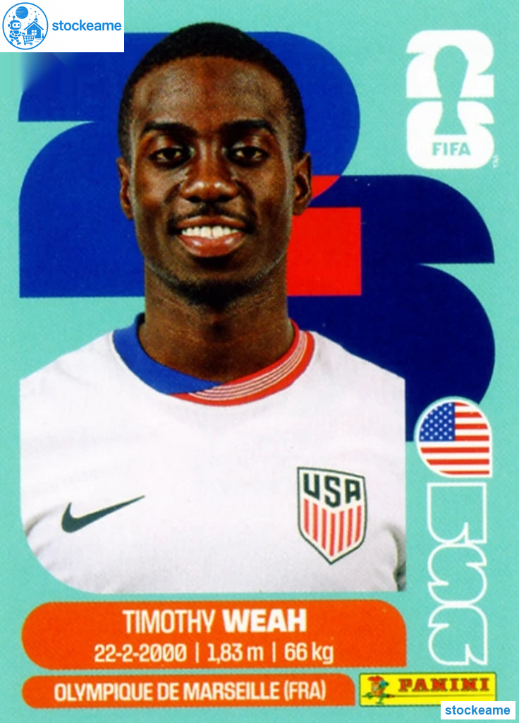 USA012 - Timothy Weah | USA | Panini World Cup 2026 Base Sticker - Image 2