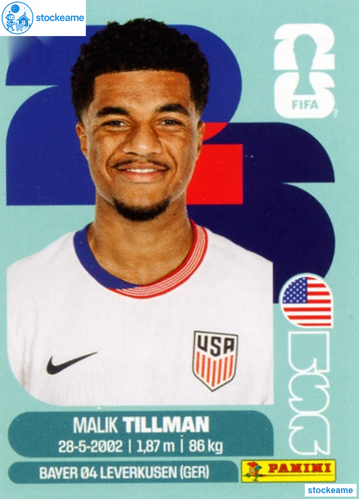 USA015 - Malik Tillman | USA | Panini World Cup 2026 Base Sticker - Image 2