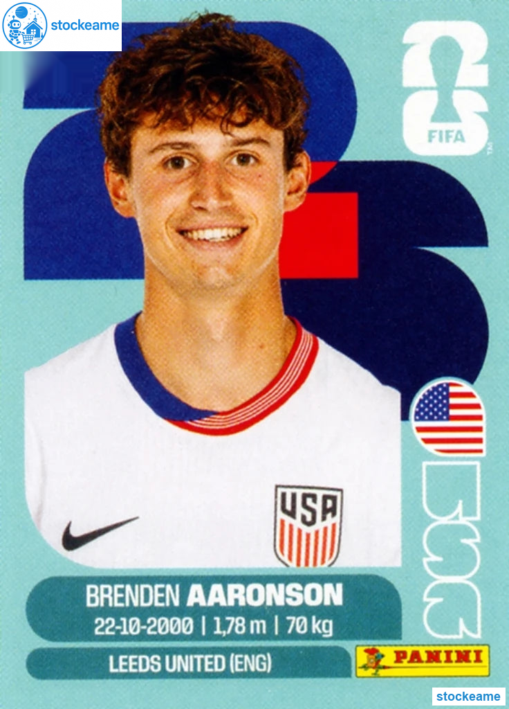 USA017 - Brenden Aaronson | USA | Panini World Cup 2026 Base Sticker - Image 2