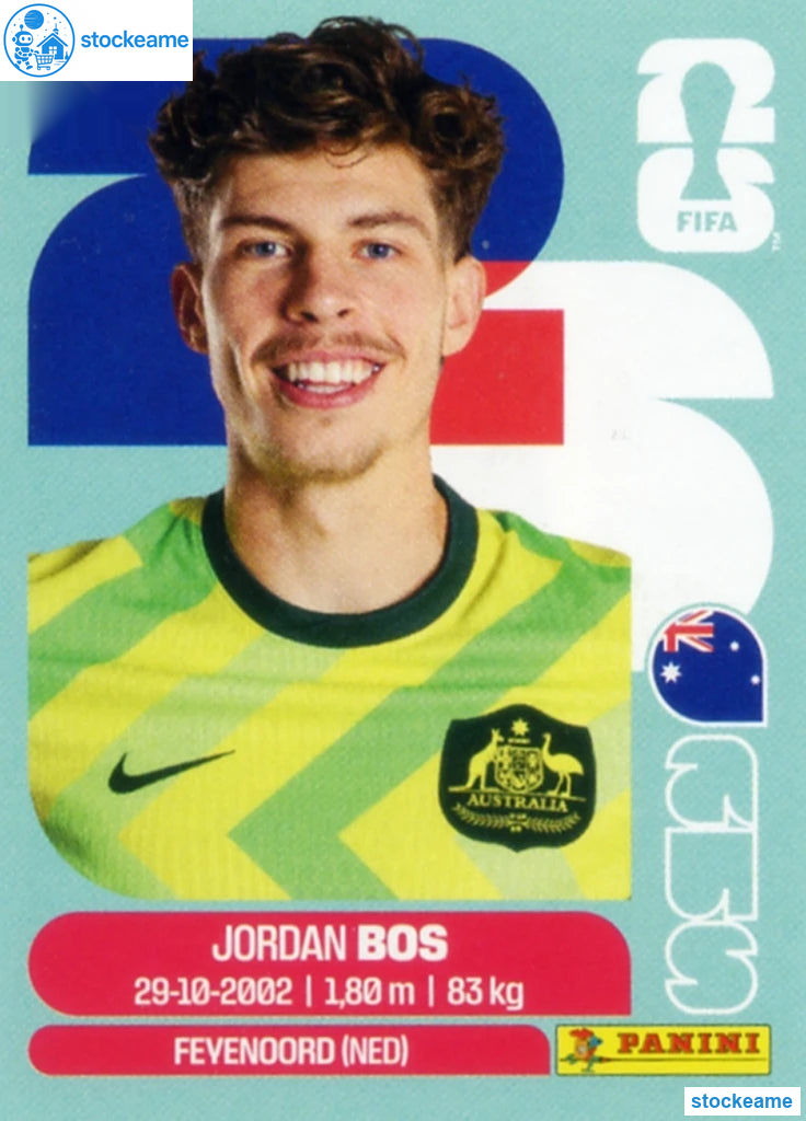 AUS006 - Jordan Bos | Australia | Panini World Cup 2026 Base Sticker - Image 2