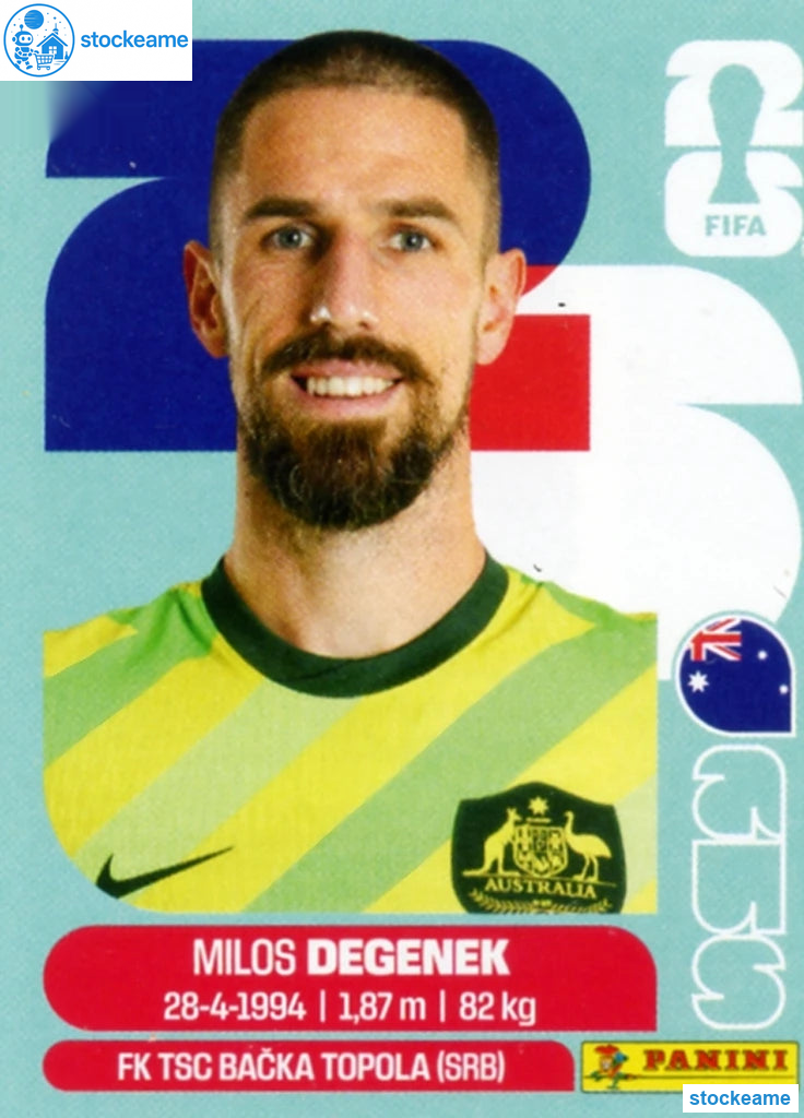 AUS010 - Milos Degenek | Australia | Panini World Cup 2026 Base Sticker - Image 2