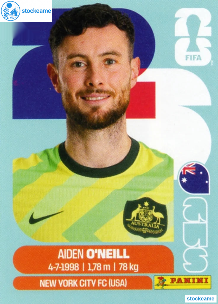 AUS014 - Aiden O'Neill | Australia | Panini World Cup 2026 Base Sticker - Image 2