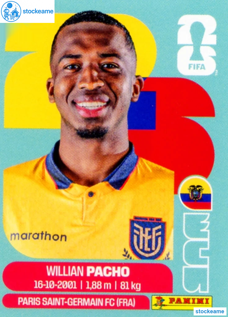 ECU006 - Willian Pacho | Ecuador | Panini World Cup 2026 Base Sticker - Image 2