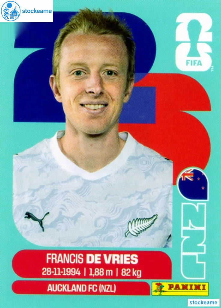 NZL008 - Francis de Vries | New Zealand | Panini World Cup 2026 Base Sticker - Image 2
