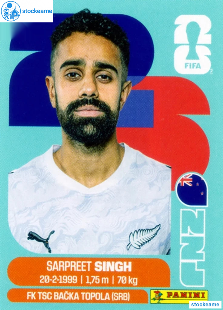 NZL011 - Sarpreet Singh | New Zealand | Panini World Cup 2026 Base Sticker - Image 2