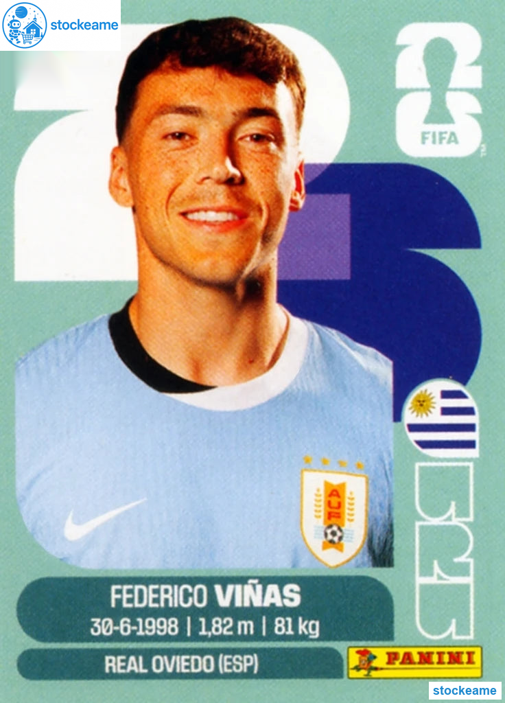 URU018 - Federico Viñas | Uruguay | Panini World Cup 2026 Base Sticker - Image 2