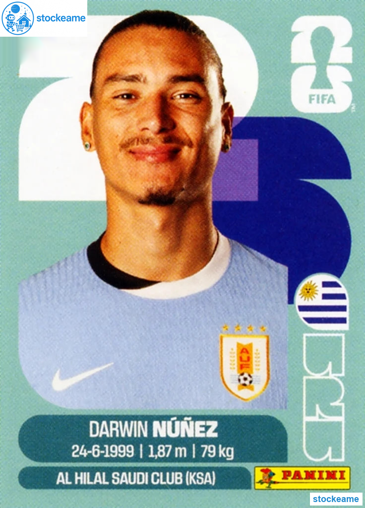 URU017 - Darwin Núñez | Uruguay | Panini World Cup 2026 Base Sticker - Image 2