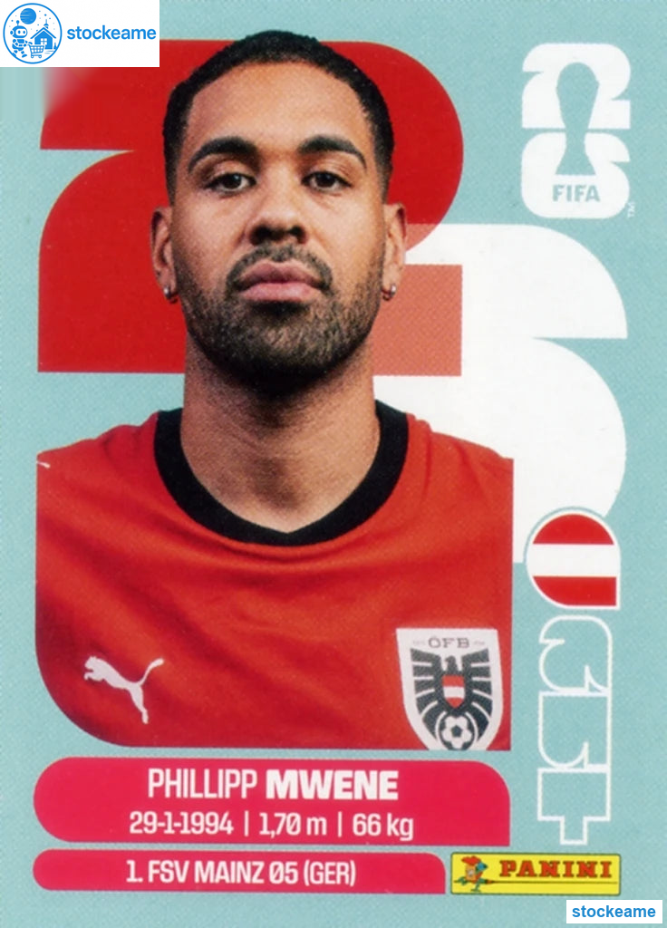 AUT008 - Phillipp Mwene | Austria | Panini World Cup 2026 Base Sticker - Image 2