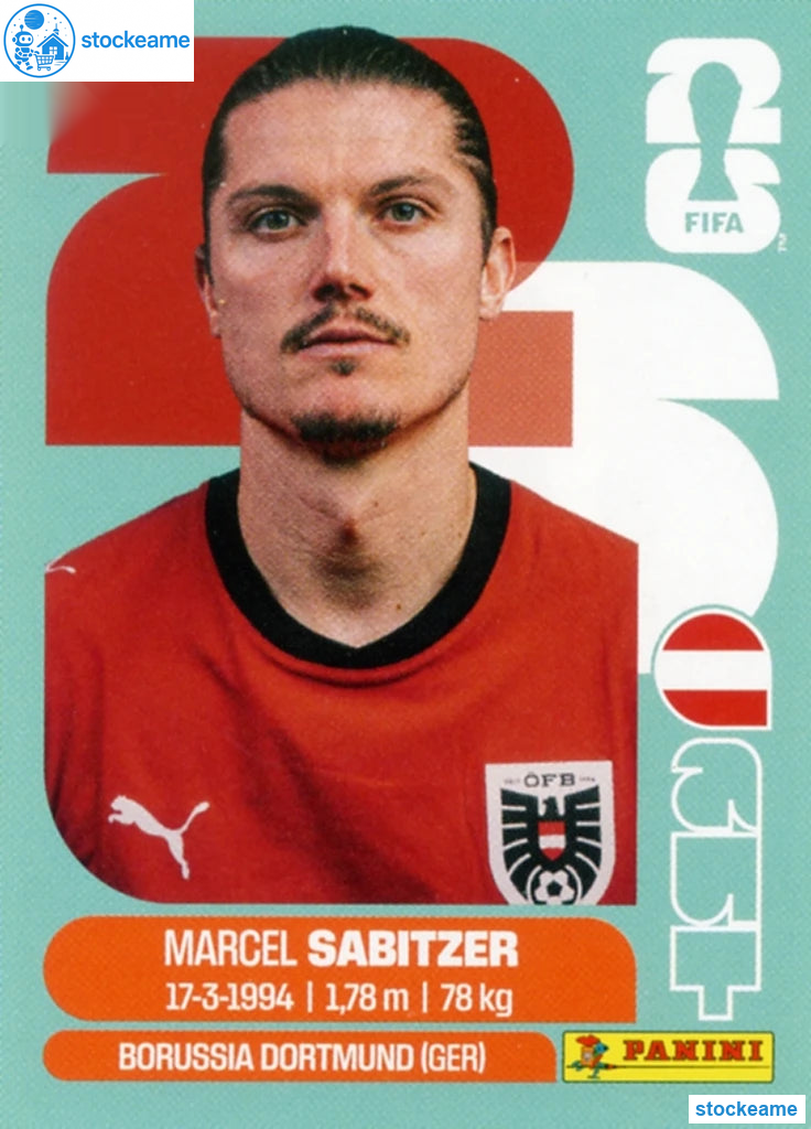AUT011 - Marcel Sabitzer | Austria | Panini World Cup 2026 Base Sticker - Image 2