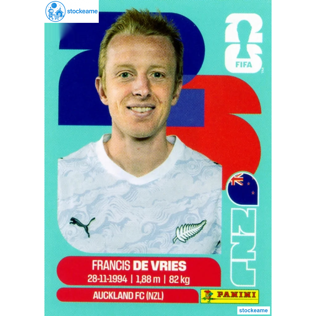 NZL008 - Francis de Vries | New Zealand | Panini World Cup 2026 Base Sticker